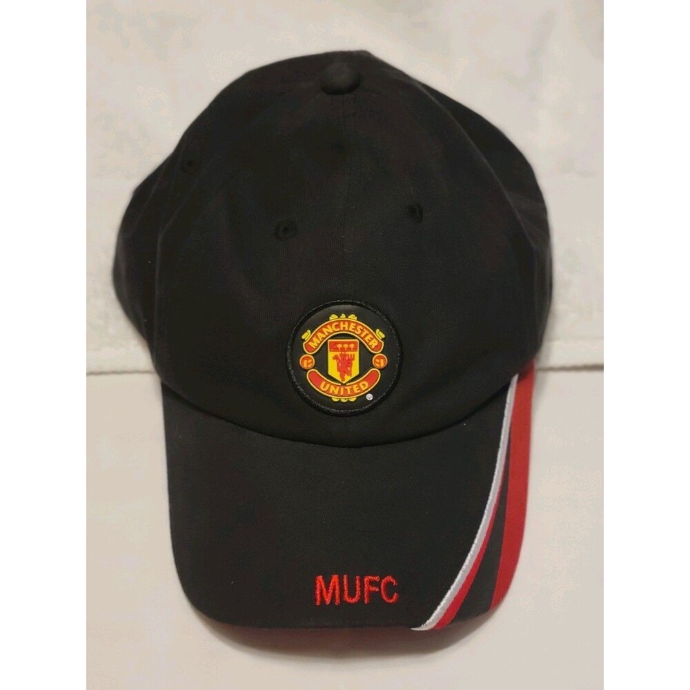 MUFC Manchester United Black Red Cap Hat Strapback One Size Embroidered Logo